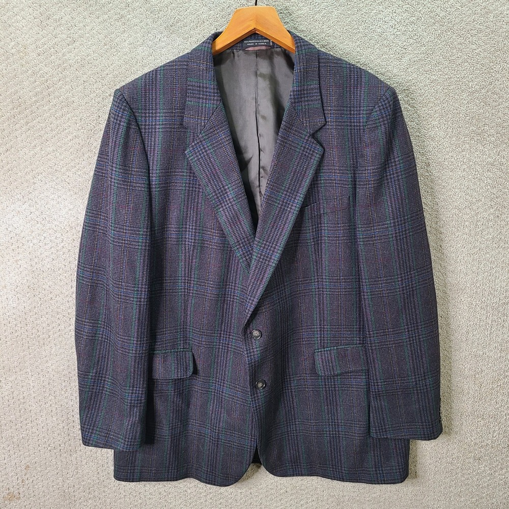 Austin Manor Jacket Men 48XL Purple Green Plaid Blazer Wool Blend 2 Button Tweed